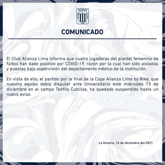 Comunicado de Alianza Lima FF Comunicado de Alianza Lima FF