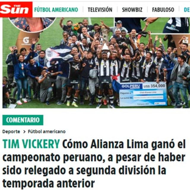 Diario The Sun destaca título de Alianza Lima