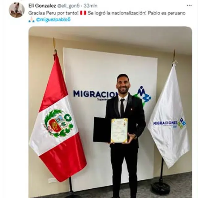 Pablo Míguez oficialmente es peruano