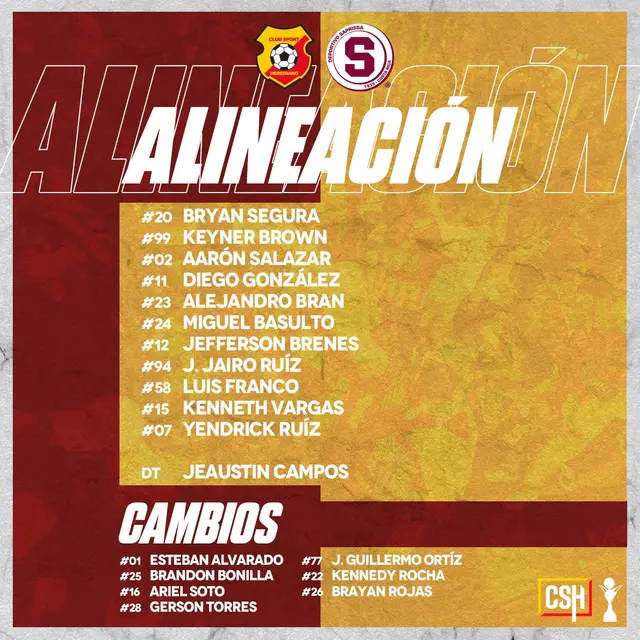 Alineación de Herediano.