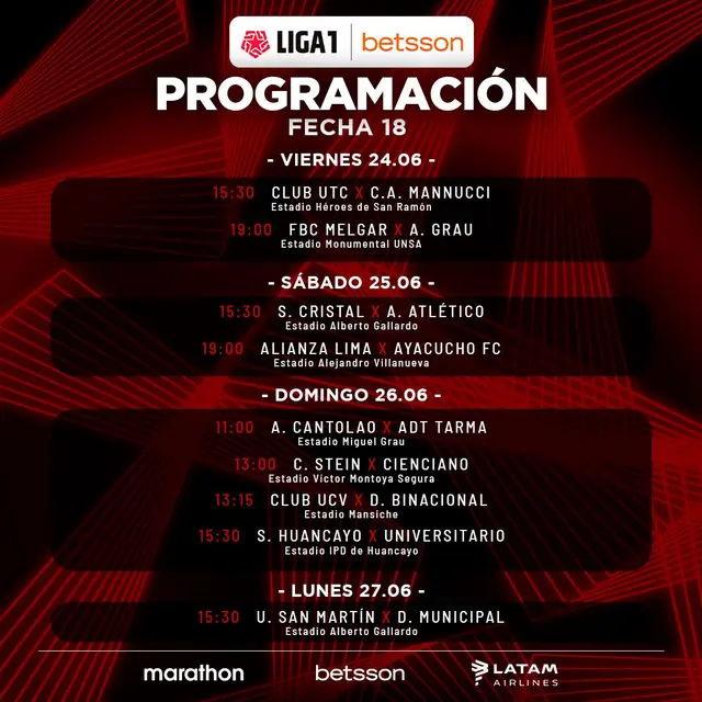 Fecha 18 de la Liga 1 - Torneo Apertura   