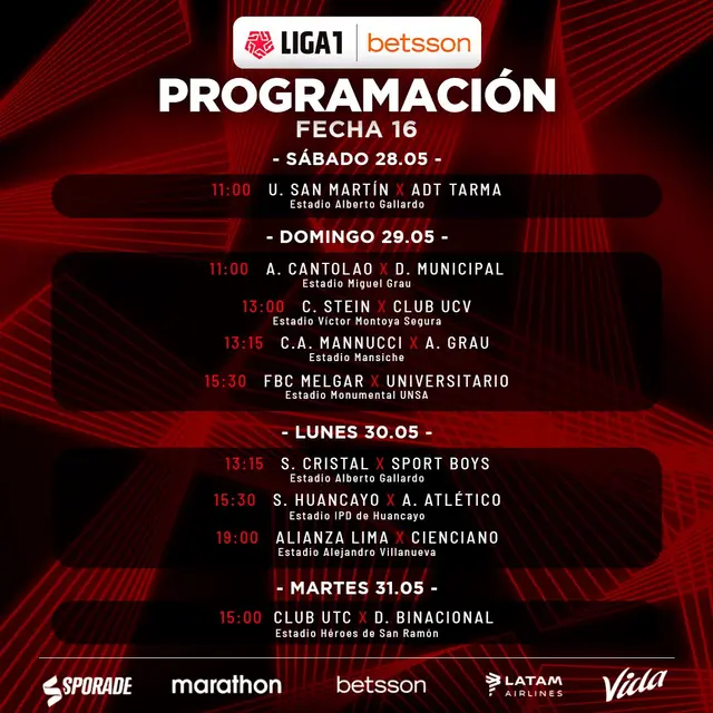 Fecha 16 de la Liga 1 - Torneo Apertura