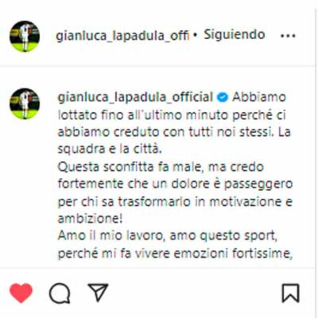 Gianluca Lapadula y su mensaje en redes sociales Gianluca Lapadula y su mensaje en redes sociales
