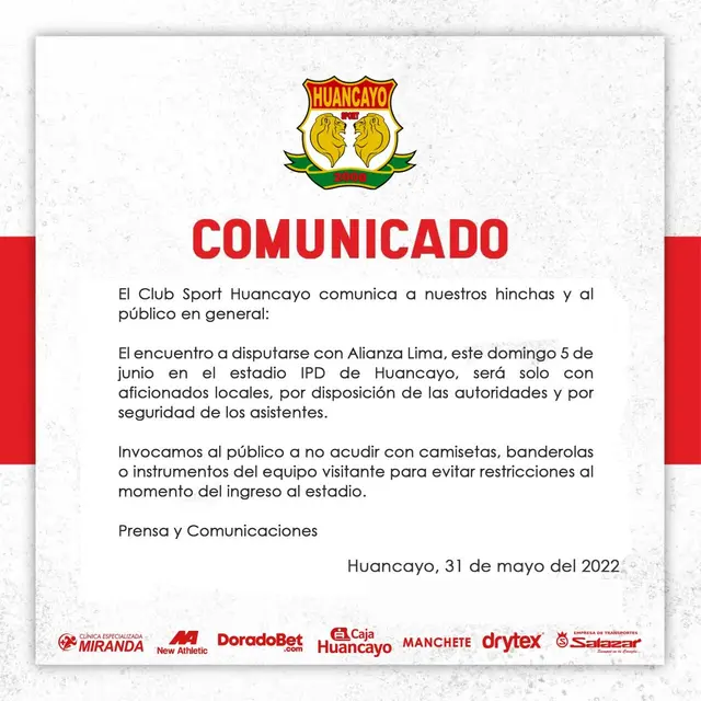 comunicado Sport Huancayo comunicado Sport Huancayo