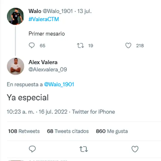 Alex Valera respondió a usuario en Twitter