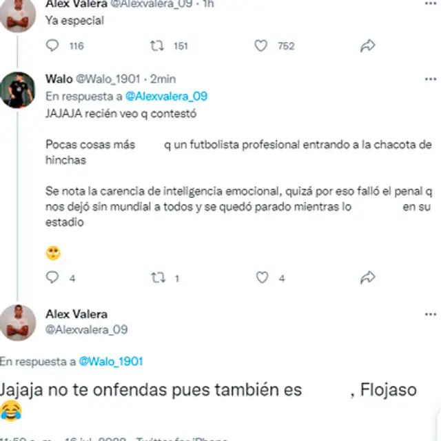 Alex Valera siguió respondiendo en Twitter