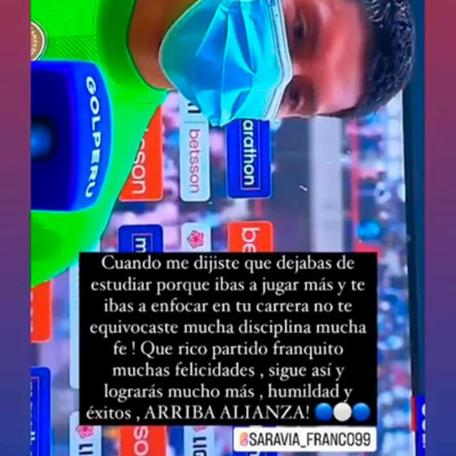 Mensaje de Juano Contreras Añorga a Franco Saravia
