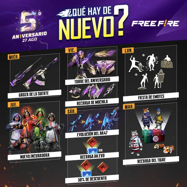 Free Fire: Revisa la alucinante agenda semanal del 10 al 16 de agosto