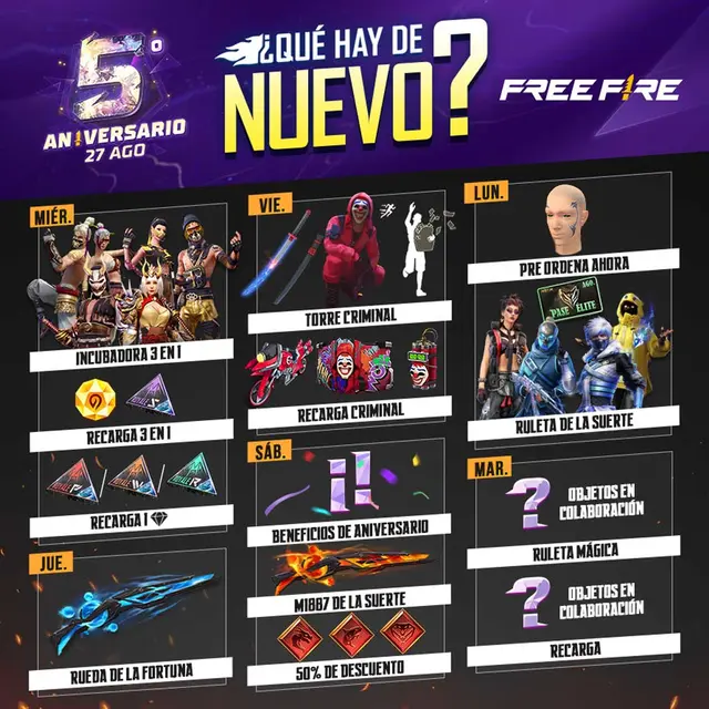 Free Fire: Revisa la sorprendente agenda semanal del 24 al 30 de agosto