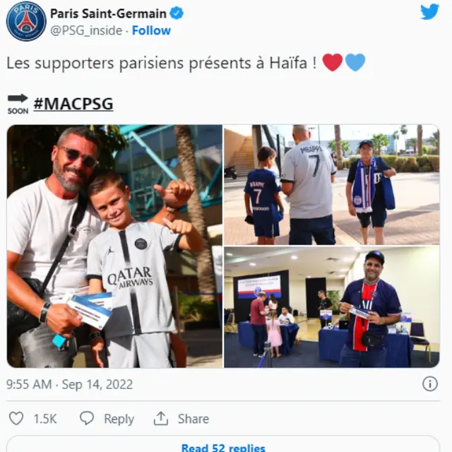 Hinchas de PSG estarán presentes en el Estadio Sammy Ofer. |PSG Hinchas de PSG estarán presentes en el Estadio Sammy Ofer. |PSG