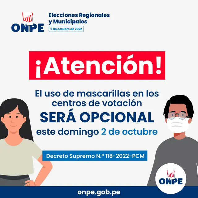 Uso de mascarilla será opcional en centros de votación de las elecciones 2022