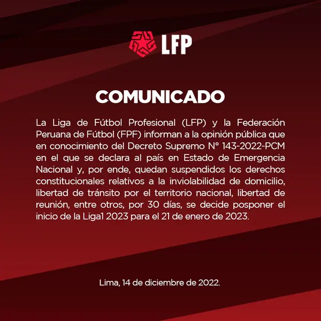 Nueva fecha de inicio de la Liga 1 2023.