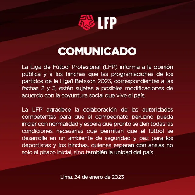Comunicado de Liga 1.