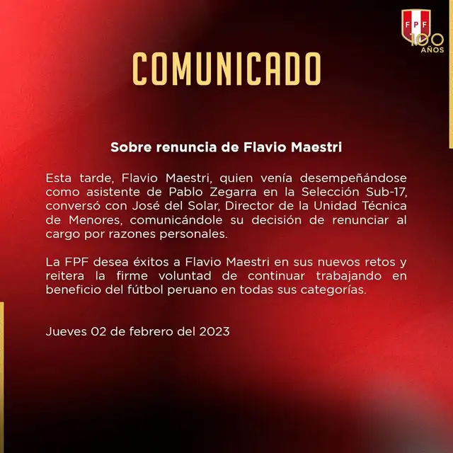 <strong>Comunicado selección peruana</strong>   