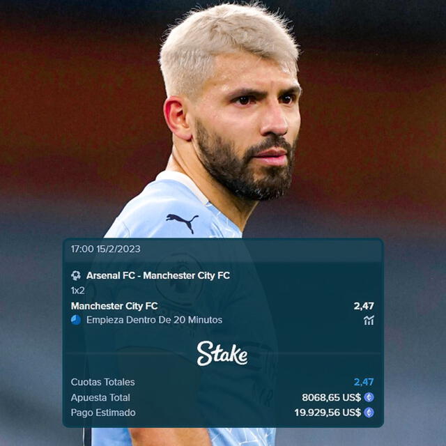 Apuesta de Sergio Agüero a favor del Manchester City.   