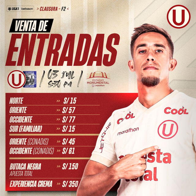 Entradas Universitario vs Alianza Atlético