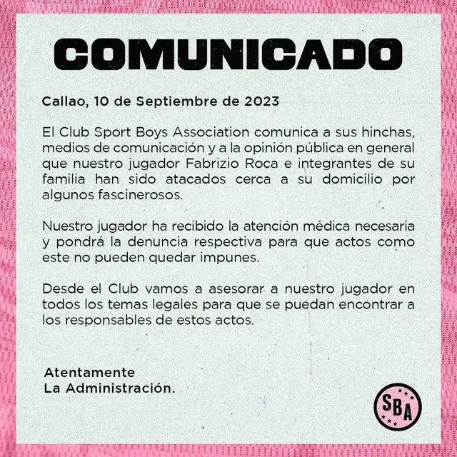 Sport Boys sobre Fabrizio Roca