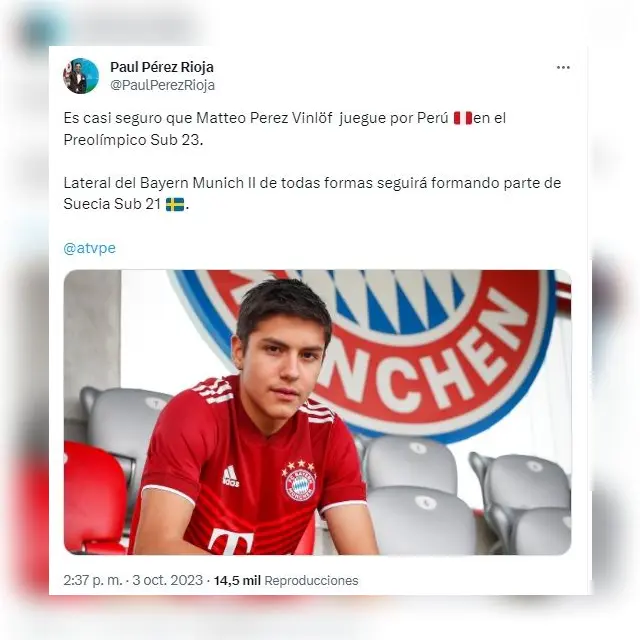 Matteo Pérez jugaría por Perú