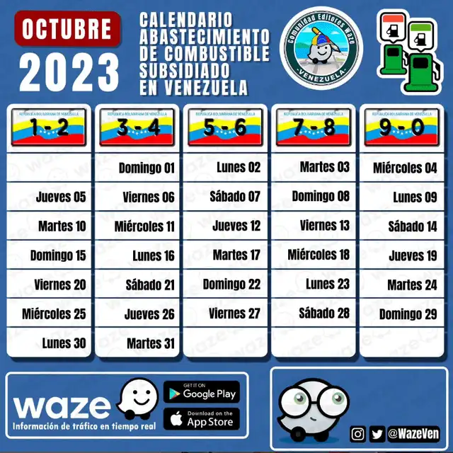 Cronograma de gasolina octubre 2023