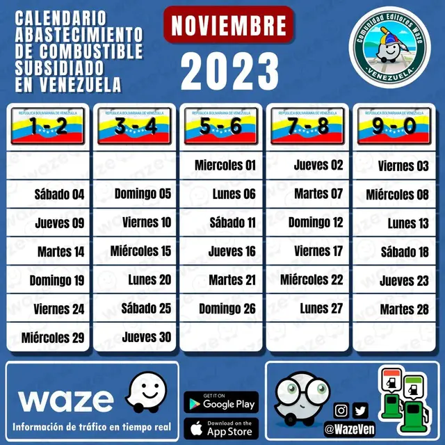 calendario de gasolina noviembre