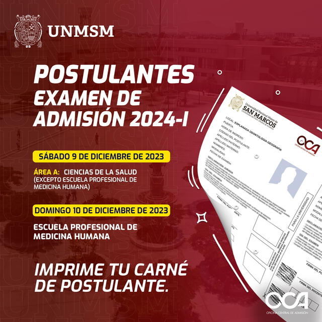 Resultados del examen de admisión san marcos 2024