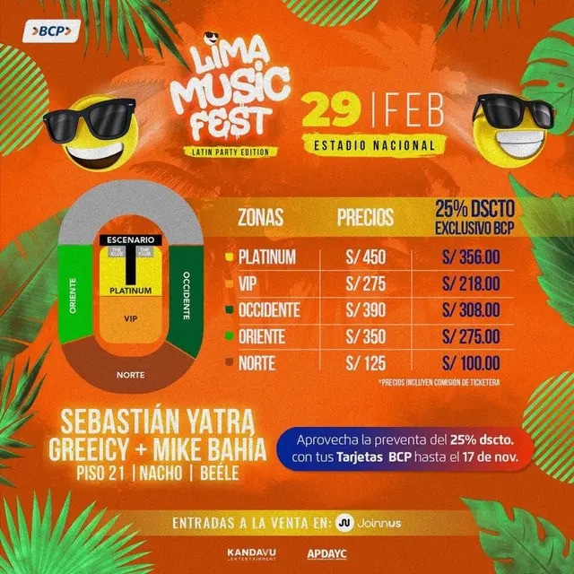  Conoce el precio de las entradas para el Lima Music Fest de este 29 de febrero.   