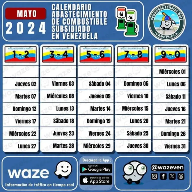 Calendario de gasolina mayo 2024