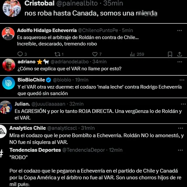 Chilenos explotan y reclaman robo en contra de su selección en la Copa América. / Foto: X.   