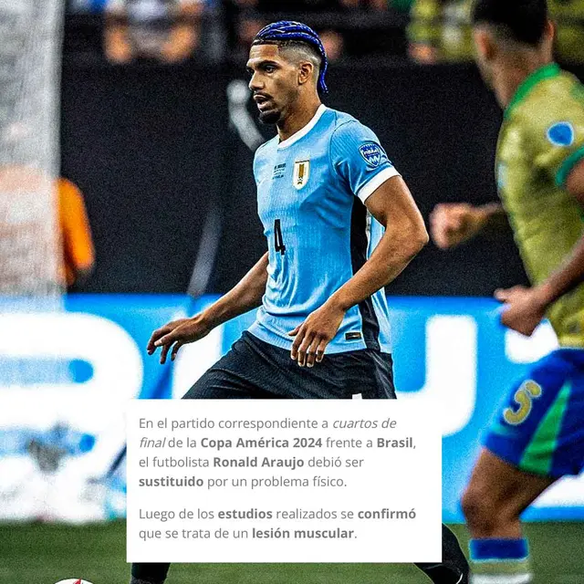Ronald Araujo presentó una lesión muscular previo al partido con Colombia. / Foto: X.   