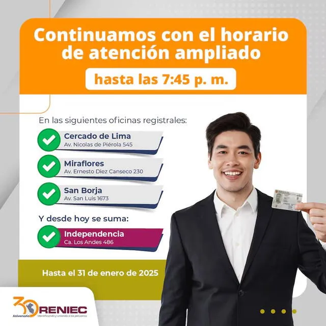 Reniec amplio su horario