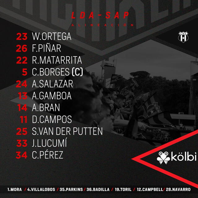 Alineación de Alajuelense vs. Saprissa.   