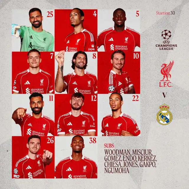 Alineación de Liverpool vs. Real Madrid.   