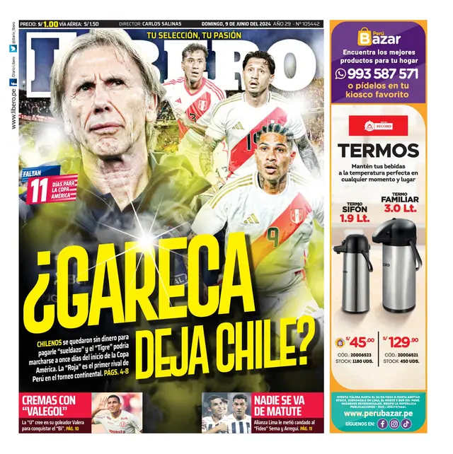 La portada de LÍBERO sobre la situación de ANFP y el futuro de Ricardo Gareca.   
