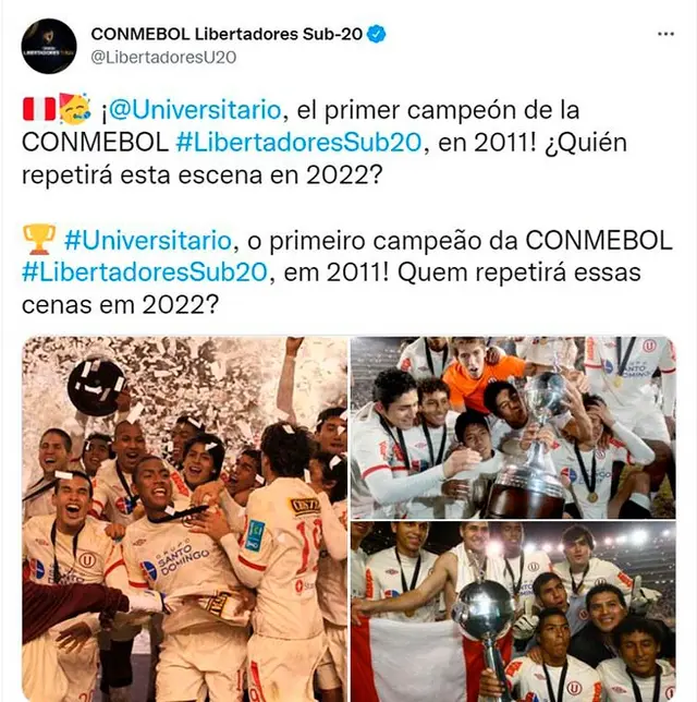Mensaje de Conmebol para recordar el título de Universitario en la Libertadores Sub 20 2011.   
