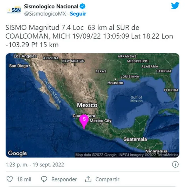 Sismo hoy en México, 19 de setiembre.   