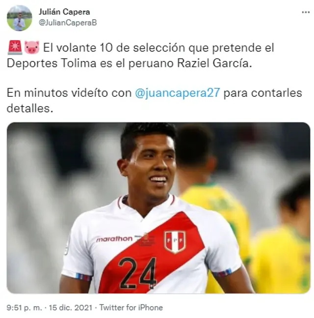 Raziel García a Deportes Tolima.