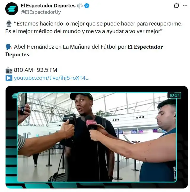 Abel Hernández deja Peñarol para viajar a España y recuperarse de su lesión. 