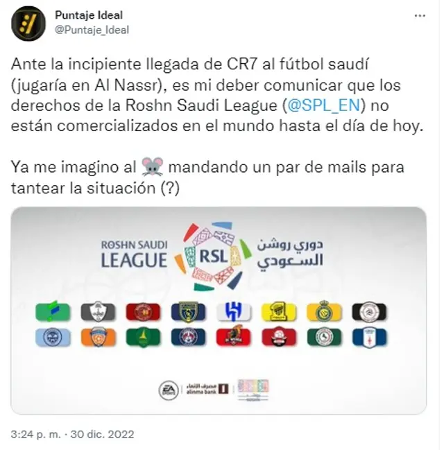 Puntaje Ideal sobre transmisión de Liga de Arabia Saudita.