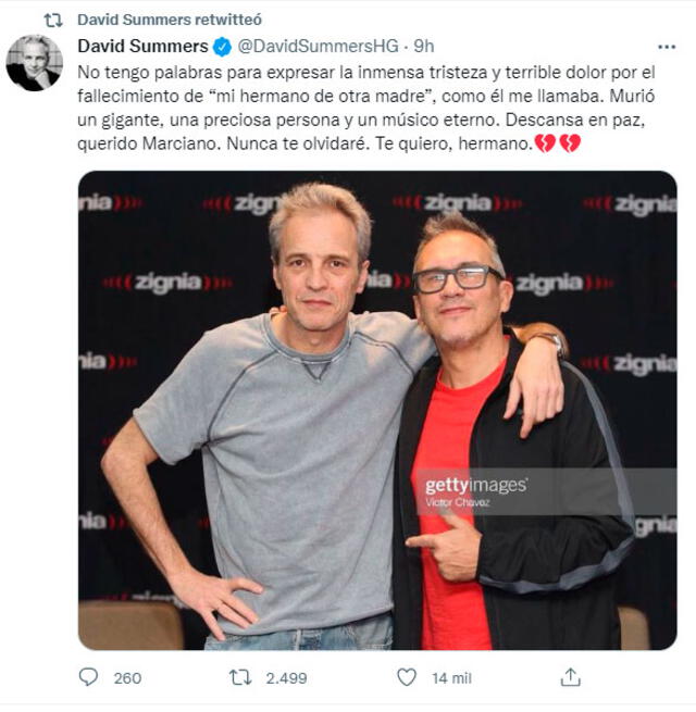 David Summers, de Hombres G, se despide de su amigo Marciano Cantero / Foto: Twitter   