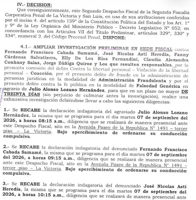 Ministerio Público abre investigación preliminar contra Fernando Cabada por presuntos delitos en agravio de socio Ministerio Público abre investigación preliminar contra Fernando Cabada por presuntos delitos en agravio de socio