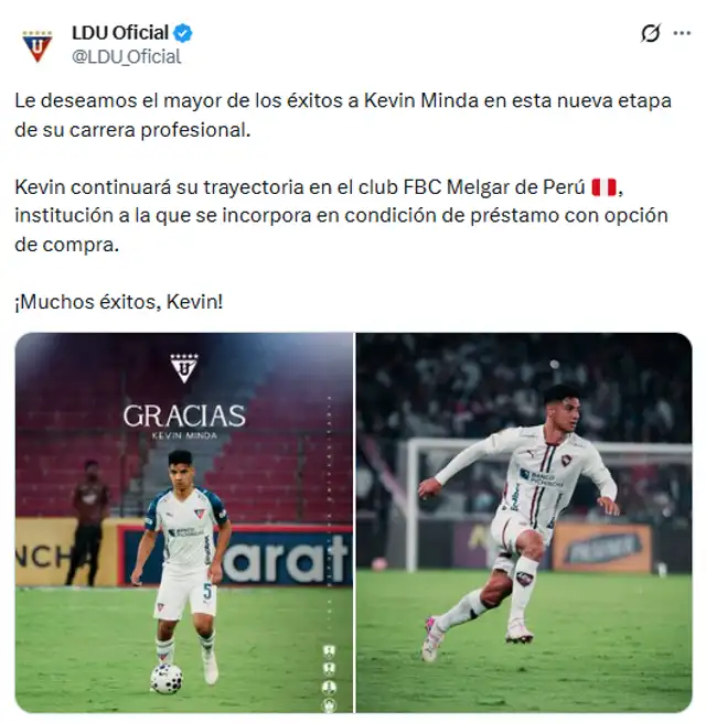 LDU anunció el préstamo de Minda