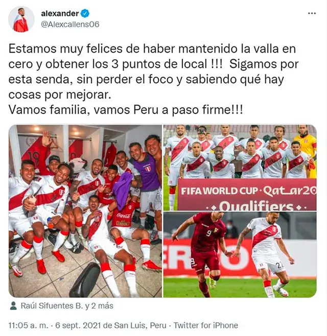 Alexander Callens y su emotivo mensaje en redes sociales. Alexander Callens y su emotivo mensaje en redes sociales.