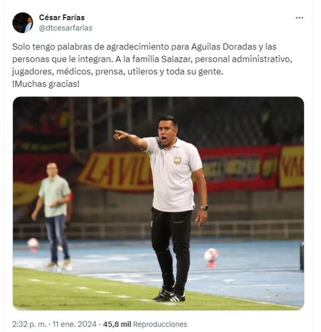 César Farías se despidió de Águilas Doradas