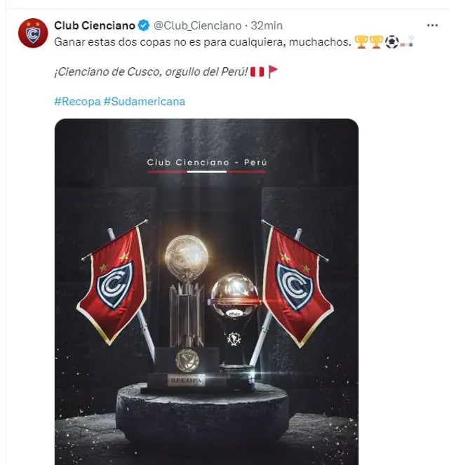 Mensaje de Cienciano sobre la Recopa Sudamericana