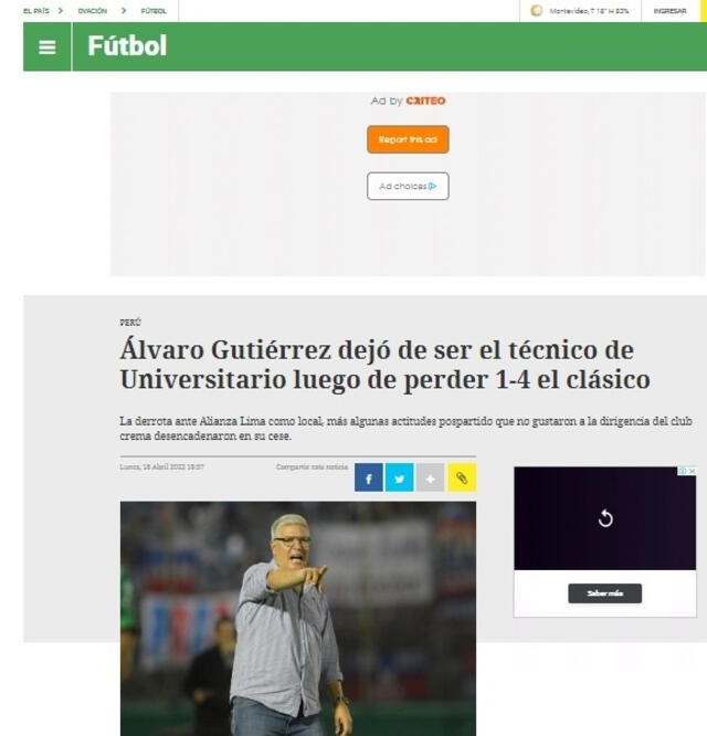 Diario El País sobre salida de Álvaro Gutiérrez.