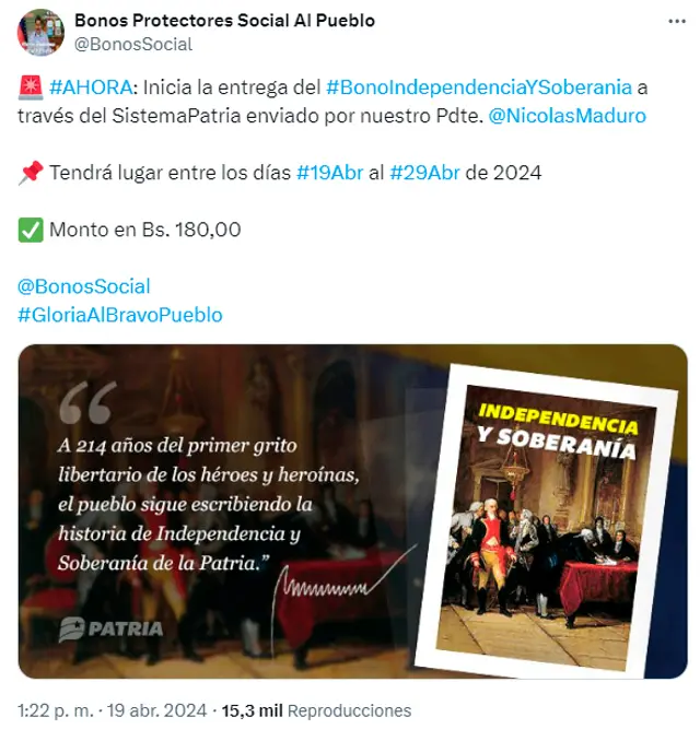 bono independencia y soberanía