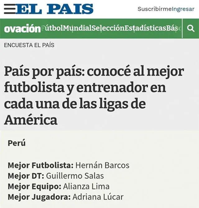 Diario El País premió a Alianza Lima.
