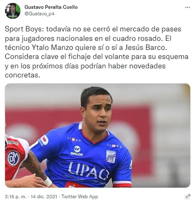 Jesús Barco a Sport Boys.