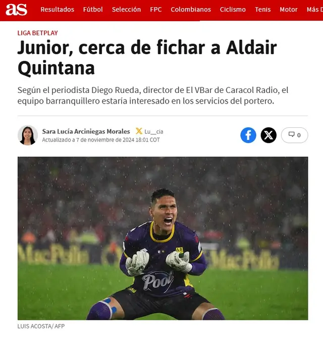 Aldair Quintana finalmente llegaría a Junior de Barranquilla.   