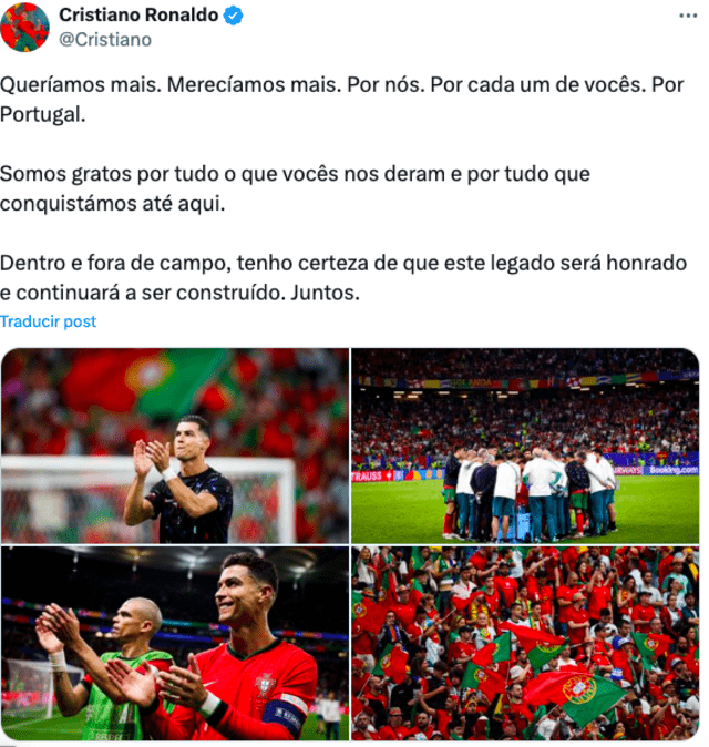 Cristiano Ronaldo y su sentido mensaje tras perder en la Eurocopa. / Foto: X.   